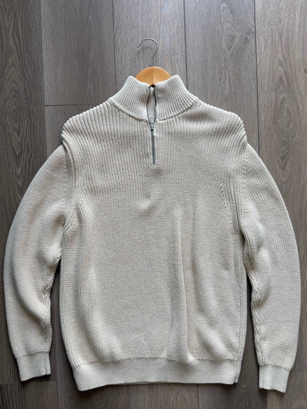 Zara Men's Beige Half-Zip Ribbed Knit Sweater